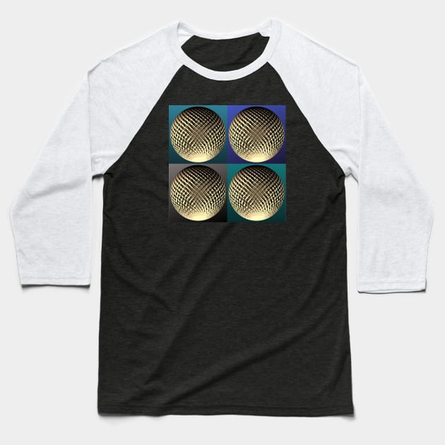 Elegant golden spheres in 3d optic on blue, turquoise, teal pop art backgrounds. Baseball T-Shirt by Bailamor